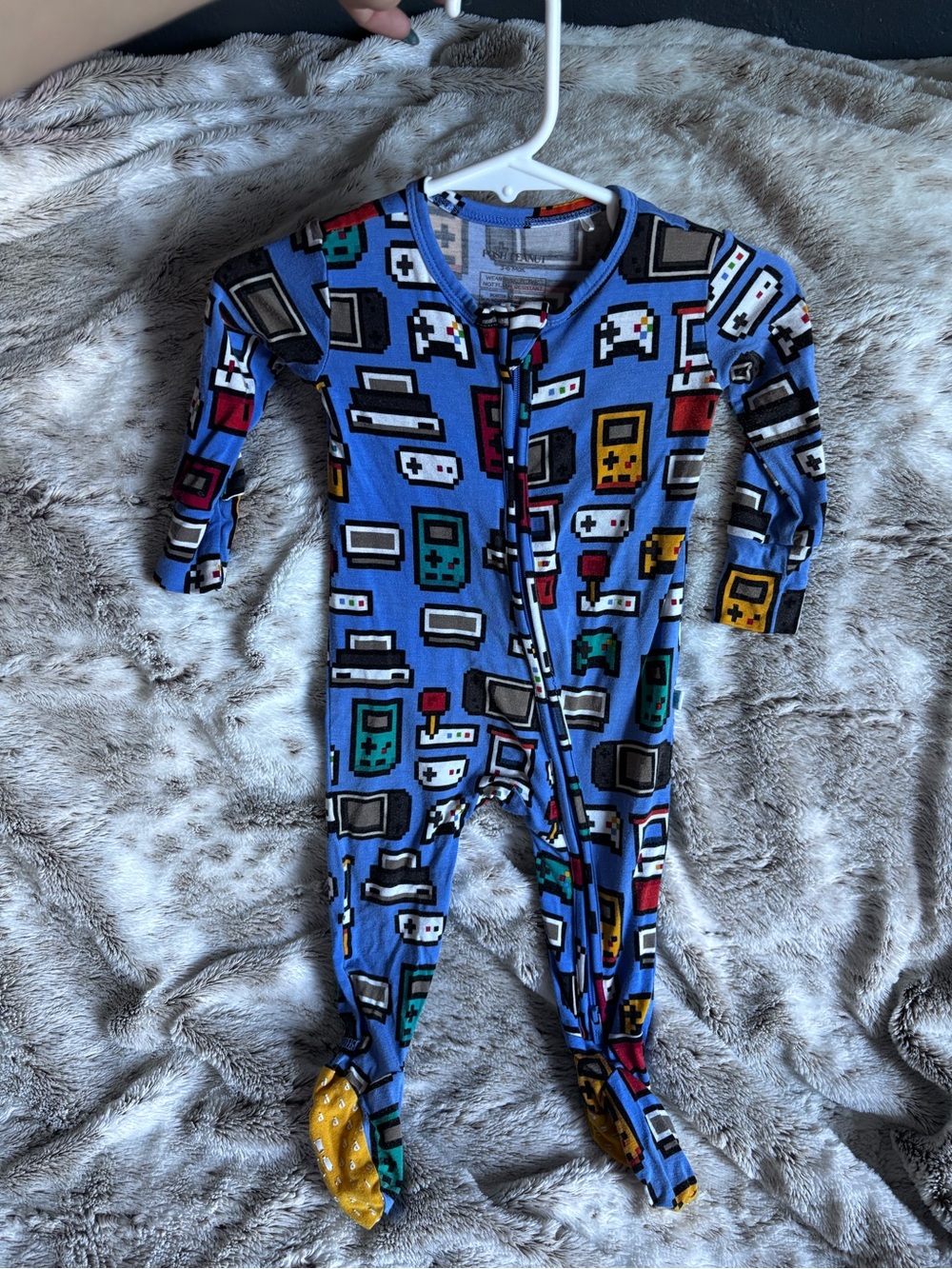 Posh Peanut Blue Retro Gaming Footed One-Piece